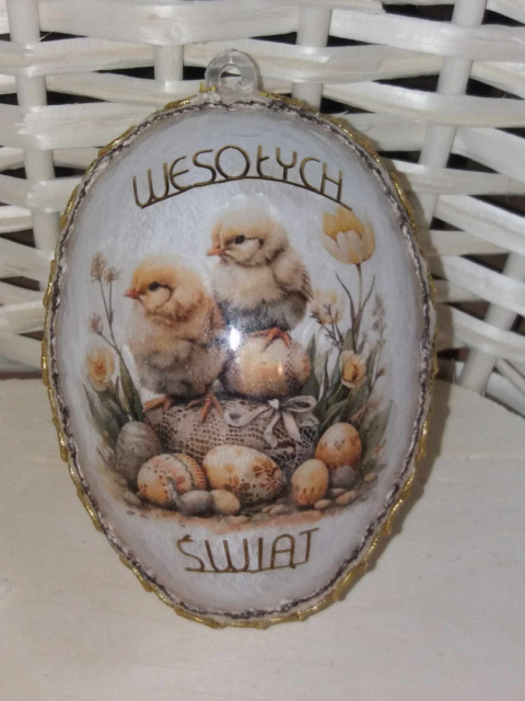 Rękodzieło Artystyczne Wielkanocne Duże Jajko Akryl + decoupage Rękodzieło Artystyczne Wielkanocne Duże Jajko Akryl + decoupage